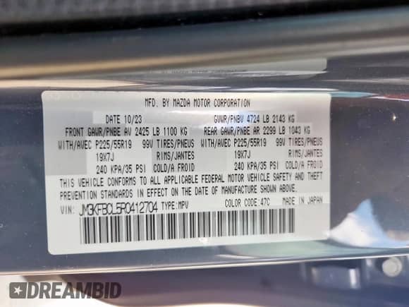 2024 Mazda CX-5 S Preferred z VIN JM3KFBCL5R0412704, wystawiony jako Copart lot #70064615 z przebiegiem Nie podano mil oraz Szkoda całkowita • Salvage title. Historia ofert i sprzedaży dostępna na DreamBid. Obrazek 12.