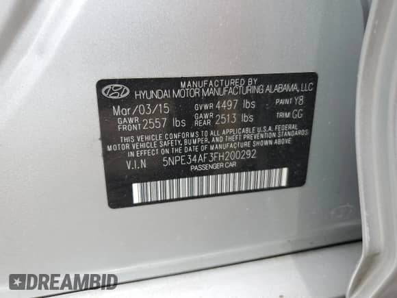 2015 Hyundai Sonata Limited с VIN 5NPE34AF3FH200292, выставлен на аукционе Copart как лот 66557355 с пробегом Не указан миль и Чистый • Clean title. История ставок и продаж доступна на DreamBid. Изображение 12.