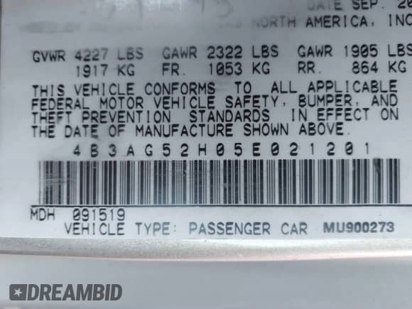 2005 Dodge Stratus с VIN 4B3AG52H05E021201, выставлен на аукционе IAAI как лот 41737401 с пробегом 150 753 миль миль и . История ставок и продаж доступна на DreamBid. Изображение 9.