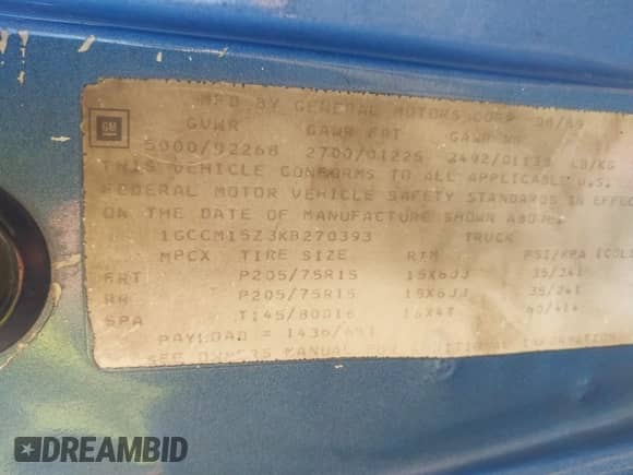 1989 Chevrolet Astro с VIN 1GCCM15Z3KB270393, выставлен на аукционе IAAI как лот 41718277 с пробегом 183 254 миль миль и . История ставок и продаж доступна на DreamBid. Изображение 9.