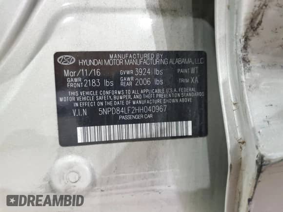 2017 Hyundai Elantra Value Edition with VIN 5NPD84LF2HH040967, listed as a Copart auction lot 81133665 with 86,663 mi miles and Salvage title. Bid and sale history available at DreamBid. Image 12.