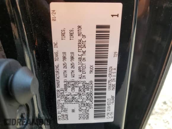 2024 Toyota Tundra SR5 with VIN 5TFLA5DA5RX166349, listed as a Copart auction lot 51236065 with 12,136 mi miles and Salvage title. Bid and sale history available at DreamBid. Image 13.