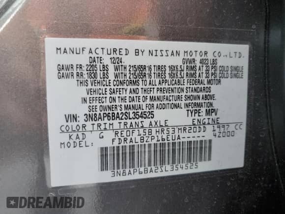 2025 Nissan Kicks S z VIN 3N8AP6BA2SL354525, wystawiony jako Copart lot #66544455 z przebiegiem 12 138 mil mil oraz Szkoda całkowita • Salvage title. Historia ofert i sprzedaży dostępna na DreamBid. Obrazek 14.