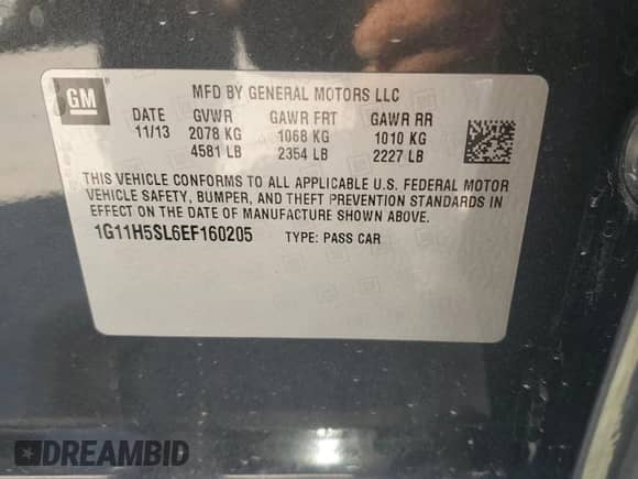 2014 Chevrolet Malibu LTZ with VIN 1G11H5SL6EF160205, listed as a Copart auction lot 84914055 with Not provided miles and Non repairable. Bid and sale history available at DreamBid. Image 12.