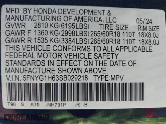 2025 Honda Pilot TrailSport with VIN 5FNYG1H63SB029218, listed as a IAAI auction lot 42671510 with 31,583 mi miles and . Bid and sale history available at DreamBid. Image 9.