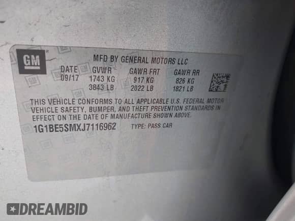 2018 Chevrolet Cruze LT с VIN 1G1BE5SMXJ7116962, выставлен на аукционе IAAI как лот 43111365 с пробегом 111 099 миль миль и . История ставок и продаж доступна на DreamBid. Изображение 9.