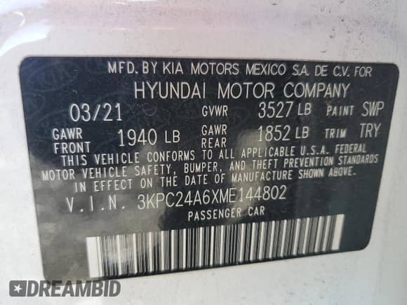 2021 Hyundai Accent SE with VIN 3KPC24A6XME144802, listed as a Copart auction lot 85782305 with 67,717 mi miles and Clean title. Bid and sale history available at DreamBid. Image 12.