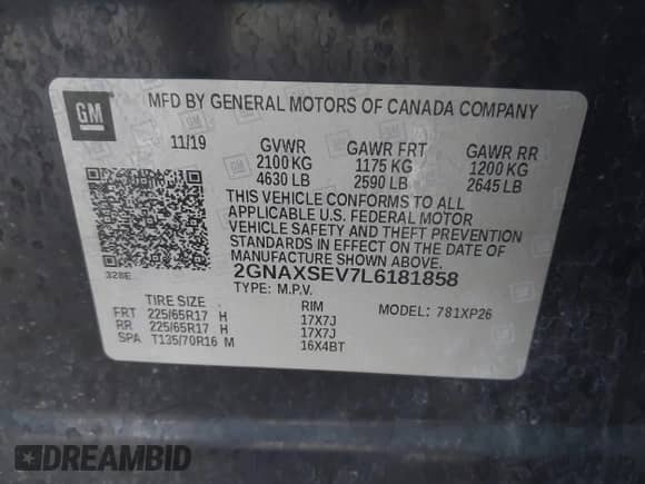2020 Chevrolet Equinox LS z VIN 2GNAXSEV7L6181858, wystawiony jako IAAI lot #42783166 z przebiegiem 69 750 mil mil oraz . Historia ofert i sprzedaży dostępna na DreamBid. Obrazek 9.
