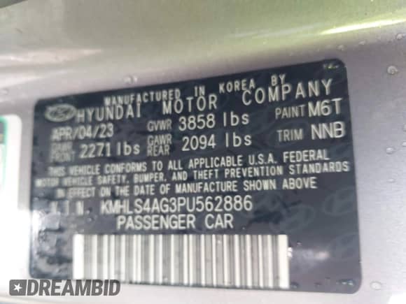 2023 Hyundai Elantra SEL with VIN KMHLS4AG3PU562886, listed as a IAAI auction lot 42963752 with 26,192 mi miles and . Bid and sale history available at DreamBid. Image 9.