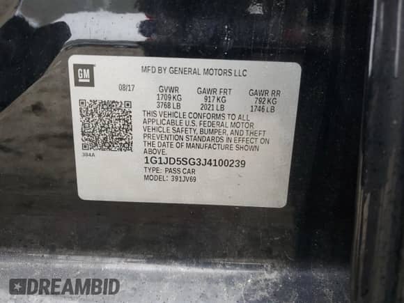 2018 Chevrolet Sonic LT with VIN 1G1JD5SG3J4100239, listed as a Copart auction lot 90578905 with 72,543 mi miles and Salvage title. Bid and sale history available at DreamBid. Image 12.