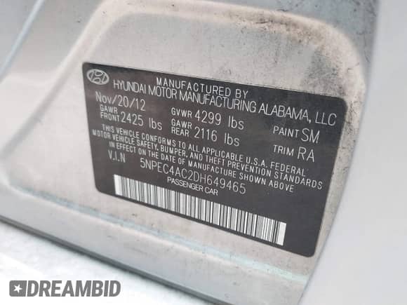 2013 Hyundai Sonata Limited с VIN 5NPEC4AC2DH649465, выставлен на аукционе IAAI как лот 42928527 с пробегом 108 270 миль миль и . История ставок и продаж доступна на DreamBid. Изображение 9.