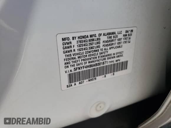 2010 Honda Pilot Touring with VIN 5FNYF4H86AB001871, listed as a Copart auction lot 70506155 with 133,582 mi miles and Salvage title. Bid and sale history available at DreamBid. Image 13.