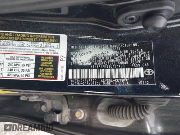 2016 Toyota Camry SE с VIN 4T1BF1FK5GU131493, выставлен на аукционе IAAI как лот 43429891 с пробегом 147 074 миль миль и . История ставок и продаж доступна на DreamBid. Изображение 9.