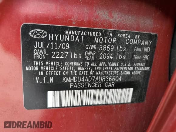 2010 Hyundai Elantra GLS with VIN KMHDU4AD7AU836604, listed as a Copart auction lot 80053905 with 91,176 mi miles and Salvage title. Bid and sale history available at DreamBid. Image 12.