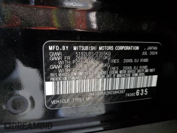 2024 Mitsubishi Outlander SE with VIN JA4J4VA82RZ084397, listed as a Copart auction lot 71125465 with 21,138 mi miles and Salvage title. Bid and sale history available at DreamBid. Image 14.