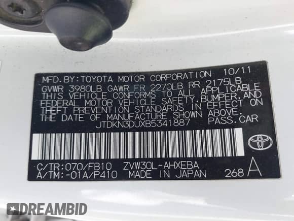 2011 Toyota Prius III z VIN JTDKN3DUXB5341887, wystawiony jako IAAI lot #42765714 z przebiegiem 125 809 mil mil oraz . Historia ofert i sprzedaży dostępna na DreamBid. Obrazek 9.