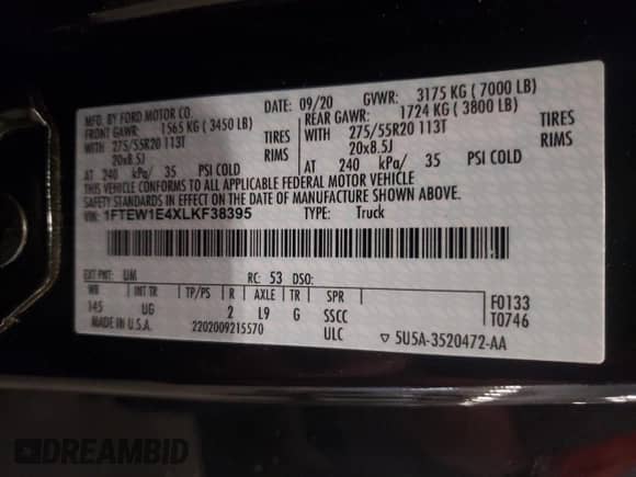 2020 Ford F-150 XLT с VIN 1FTEW1E4XLKF38395, выставлен на аукционе Copart как лот 81806255 с пробегом 83 565 миль миль и Списание • Salvage title. История ставок и продаж доступна на DreamBid. Изображение 12.