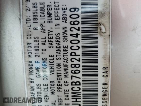 1993 Honda Accord с VIN JHMCB7682PC042609, выставлен на аукционе Copart как лот 82112895 с пробегом 283 085 миль миль и Списание • Salvage title. История ставок и продаж доступна на DreamBid. Изображение 12.