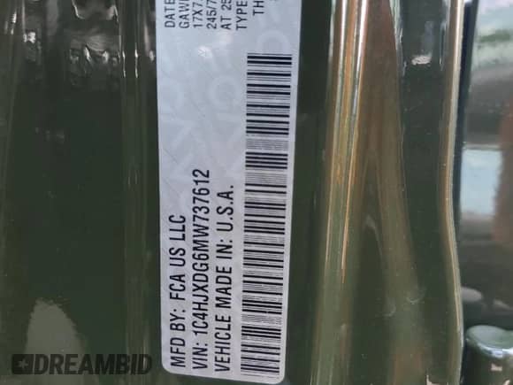 2021 Jeep Wrangler Unlimited Sport с VIN 1C4HJXDG6MW737612, выставлен на аукционе Copart как лот 60875264 с пробегом 29 220 миль миль и Списание • Salvage title. История ставок и продаж доступна на DreamBid. Изображение 15.