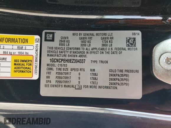 2014 Chevrolet Silverado 1500 Work Truck with VIN 1GCNCPEH8EZ394337, listed as a Copart auction lot 52354655 with 81,961 mi miles and Salvage title. Bid and sale history available at DreamBid. Image 12.