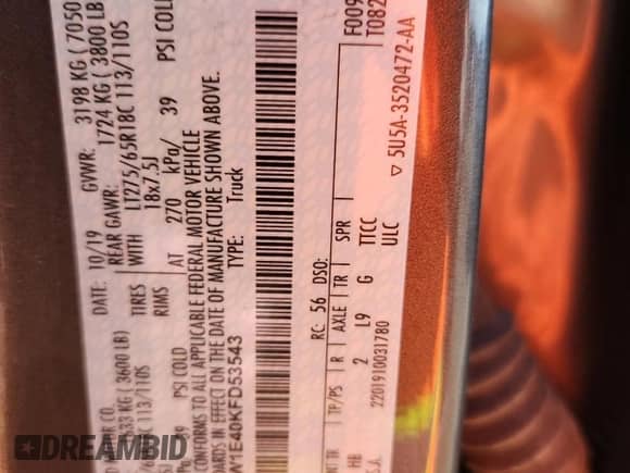 2019 Ford F-150 Lariat with VIN 1FTFW1E40KFD53543, listed as a Copart auction lot 80527525 with 207,442 mi miles and Salvage title. Bid and sale history available at DreamBid. Image 12.