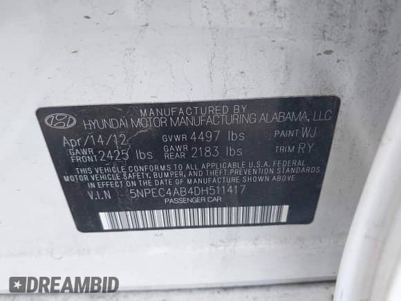2013 Hyundai Sonata Limited с VIN 5NPEC4AB4DH511417, выставлен на аукционе IAAI как лот 43298183 с пробегом 129 846 миль миль и . История ставок и продаж доступна на DreamBid. Изображение 9.