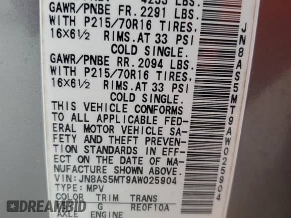 2010 Nissan Rogue SL with VIN JN8AS5MT9AW025904, listed as a Copart auction lot 81652685 with 138,039 mi miles and Salvage title. Bid and sale history available at DreamBid. Image 13.