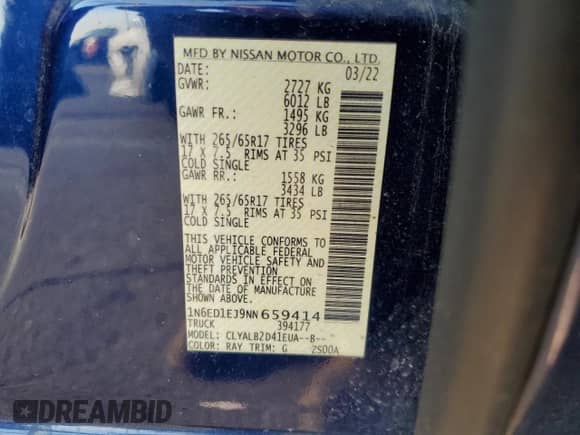 2022 Nissan Frontier SV с VIN 1N6ED1EJ9NN659414, выставлен на аукционе Copart как лот 67032675 с пробегом 48 258 миль миль и Списание • Salvage title. История ставок и продаж доступна на DreamBid. Изображение 12.