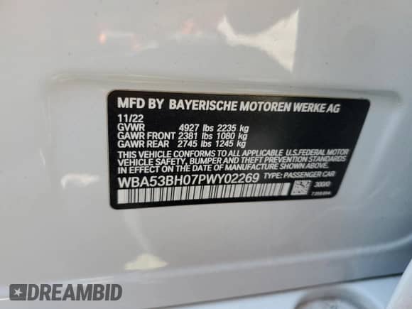 2023 BMW 5 Series 530i с VIN WBA53BH07PWY02269, выставлен на аукционе Copart как лот 80482215 с пробегом 25 707 миль миль и Списание • Salvage title. История ставок и продаж доступна на DreamBid. Изображение 13.