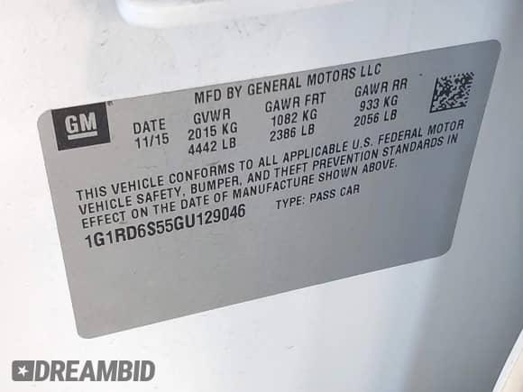 2016 Chevrolet Volt Premier z VIN 1G1RD6S55GU129046, wystawiony jako IAAI lot #41990980 z przebiegiem 96 901 mil mil oraz . Historia ofert i sprzedaży dostępna na DreamBid. Obrazek 9.