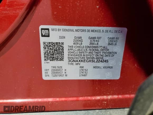 2025 Chevrolet Equinox FWD ACTIV z VIN 3GNAXKEGXSL224245, wystawiony jako Copart lot #84408505 z przebiegiem Nie podano mil oraz Szkoda całkowita • Salvage title. Historia ofert i sprzedaży dostępna na DreamBid. Obrazek 13.
