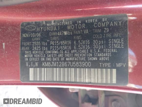 2007 Hyundai Tucson GLS z VIN KM8JM12B67U583900, wystawiony jako IAAI lot #43367268 z przebiegiem 187 923 mil mil oraz . Historia ofert i sprzedaży dostępna na DreamBid. Obrazek 9.
