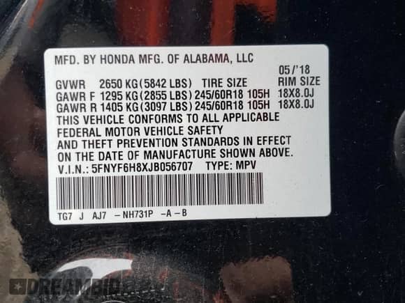 2018 Honda Pilot EX-L z VIN 5FNYF6H8XJB056707, wystawiony jako Copart lot #64847325 z przebiegiem 66 810 mil mil oraz Szkoda całkowita • Salvage title. Historia ofert i sprzedaży dostępna na DreamBid. Obrazek 13.