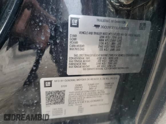 2020 Chevrolet Silverado 1500 LTZ с VIN 3GCUYGET1LG368872, выставлен на аукционе Copart как лот 55946955 с пробегом 96 626 миль миль и Списание • Salvage title. История ставок и продаж доступна на DreamBid. Изображение 12.