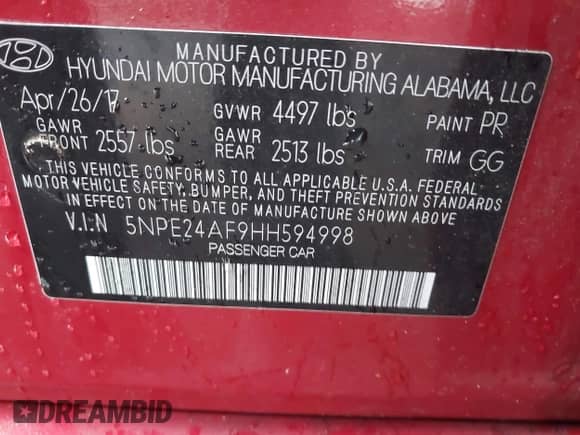 2017 Hyundai Sonata 2.4L с VIN 5NPE24AF9HH594998, выставлен на аукционе IAAI как лот 43277850 с пробегом 85 423 миль миль и . История ставок и продаж доступна на DreamBid. Изображение 9.