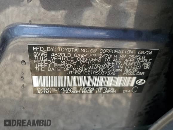 2024 Lexus IS 350 F Sport z VIN JTHBZ1E21R5037376, wystawiony jako Copart lot #46793895 z przebiegiem Nie podano mil oraz Nie do naprawy • Non repairable. Historia ofert i sprzedaży dostępna na DreamBid. Obrazek 12.