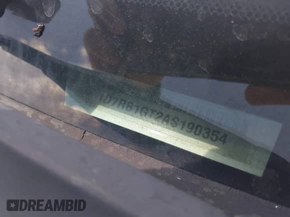 2010 Dodge 1500 SLT with VIN 1D7RB1GT2AS190354, listed as a IAAI auction lot 42561952 with 125,688 mi miles and . Bid and sale history available at DreamBid. Image 9.