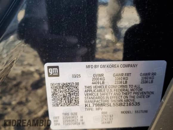 2025 Chevrolet TrailBlazer LT with VIN KL79MRSL5SB216535, listed as a Copart auction lot 80488765 with 5,587 mi miles and Non repairable. Bid and sale history available at DreamBid. Image 13.