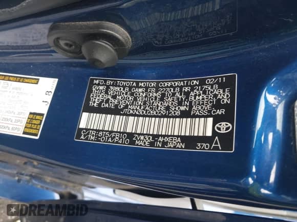 2011 Toyota Prius I z VIN JTDKN3DU2B0291208, wystawiony jako IAAI lot #43395231 z przebiegiem 193 110 mil mil oraz . Historia ofert i sprzedaży dostępna na DreamBid. Obrazek 9.