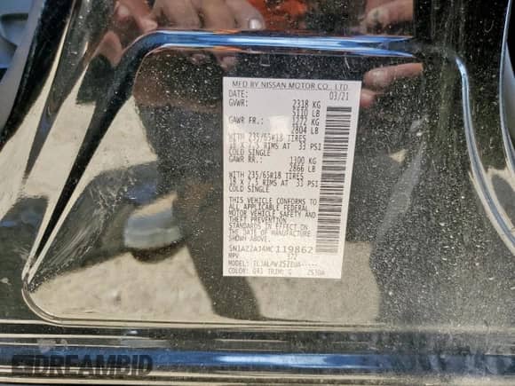 2021 Nissan Murano S with VIN 5N1AZ2AJ4MC119862, listed as a Copart auction lot 62594035 with 51,457 mi miles and Clean title. Bid and sale history available at DreamBid. Image 13.