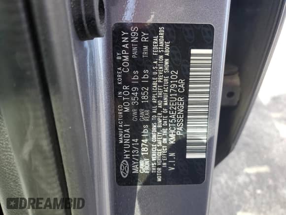 2014 Hyundai Accent GS с VIN KMHCT5AE2EU179102, выставлен на аукционе Copart как лот 82216065 с пробегом 47 885 миль миль и Списание • Salvage title. История ставок и продаж доступна на DreamBid. Изображение 12.