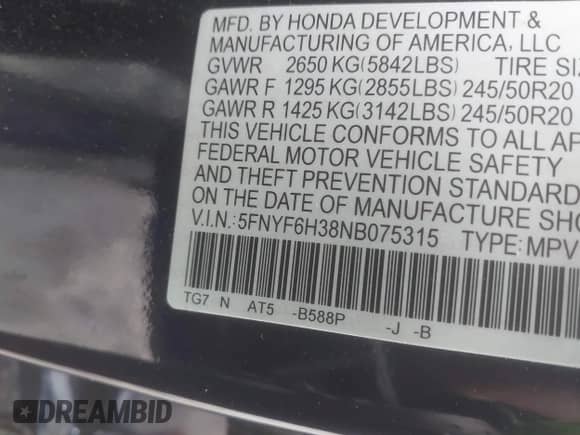 2022 Honda Pilot Sport с VIN 5FNYF6H38NB075315, выставлен на аукционе IAAI как лот 43471302 с пробегом 68 102 миль миль и . История ставок и продаж доступна на DreamBid. Изображение 9.