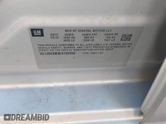 2012 Chevrolet Sonic LT z VIN 1G1JD6SB4C4166358, wystawiony jako IAAI lot #42499066 z przebiegiem 127 968 mil mil oraz . Historia ofert i sprzedaży dostępna na DreamBid. Obrazek 9.