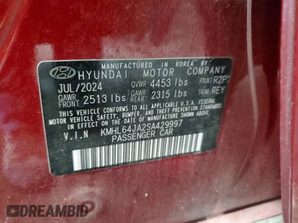 2025 Hyundai Sonata SEL with VIN KMHL64JA2SA429997, listed as a Copart auction lot 89485685 with 24,145 mi miles and Clean title. Bid and sale history available at DreamBid. Image 12.