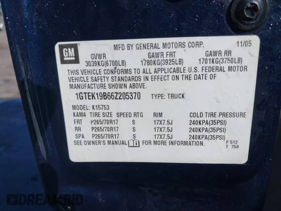 2006 GMC Sierra 1500 SLE1 with VIN 1GTEK19B66Z205370, listed as a IAAI auction lot 41650218 with 184,927 mi miles and . Bid and sale history available at DreamBid. Image 9.