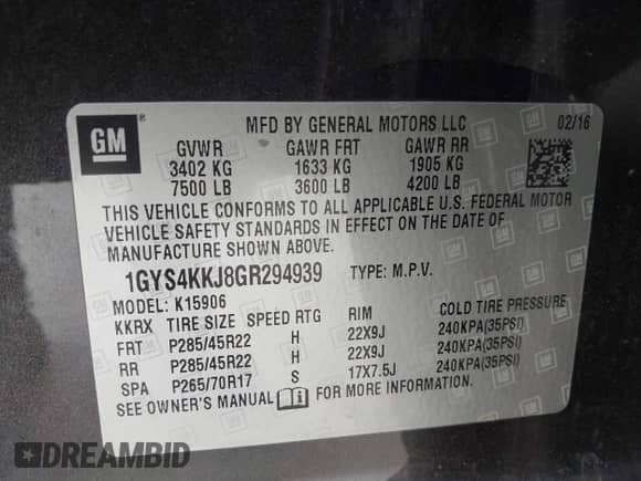 2016 Cadillac Escalade ESV Platinum с VIN 1GYS4KKJ8GR294939, выставлен на аукционе IAAI как лот 42754303 с пробегом 149 270 миль миль и . История ставок и продаж доступна на DreamBid. Изображение 9.