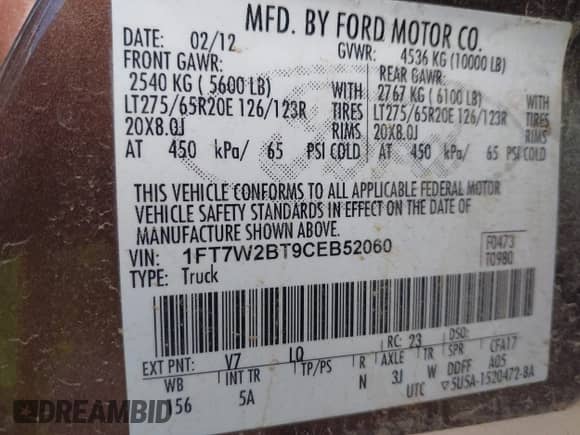 2012 Ford F-250 XL с VIN 1FT7W2BT9CEB52060, выставлен на аукционе IAAI как лот 43308628 с пробегом 212 107 миль миль и . История ставок и продаж доступна на DreamBid. Изображение 9.