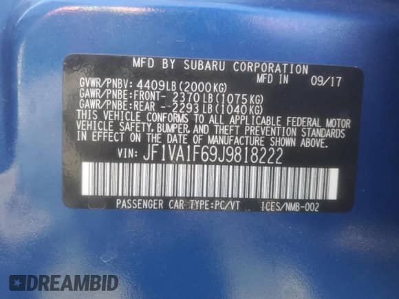 2018 Subaru WRX Limited with VIN JF1VA1F69J9818222, listed as a Copart auction lot 72041265 with 76,075 mi miles and Salvage title. Bid and sale history available at DreamBid. Image 12.