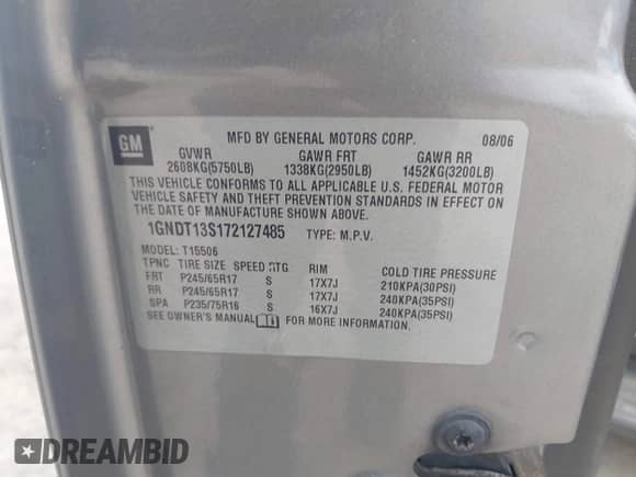 2007 Chevrolet TrailBlazer LS с VIN 1GNDT13S172127485, выставлен на аукционе IAAI как лот 43064848 с пробегом 190 985 миль миль и . История ставок и продаж доступна на DreamBid. Изображение 9.