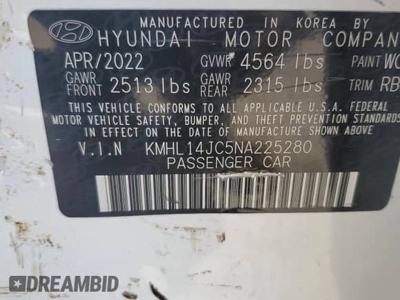 2022 Hyundai Sonata N Line with VIN KMHL14JC5NA225280, listed as a Copart auction lot 69826535 with 86,079 mi miles and Salvage title. Bid and sale history available at DreamBid. Image 13.